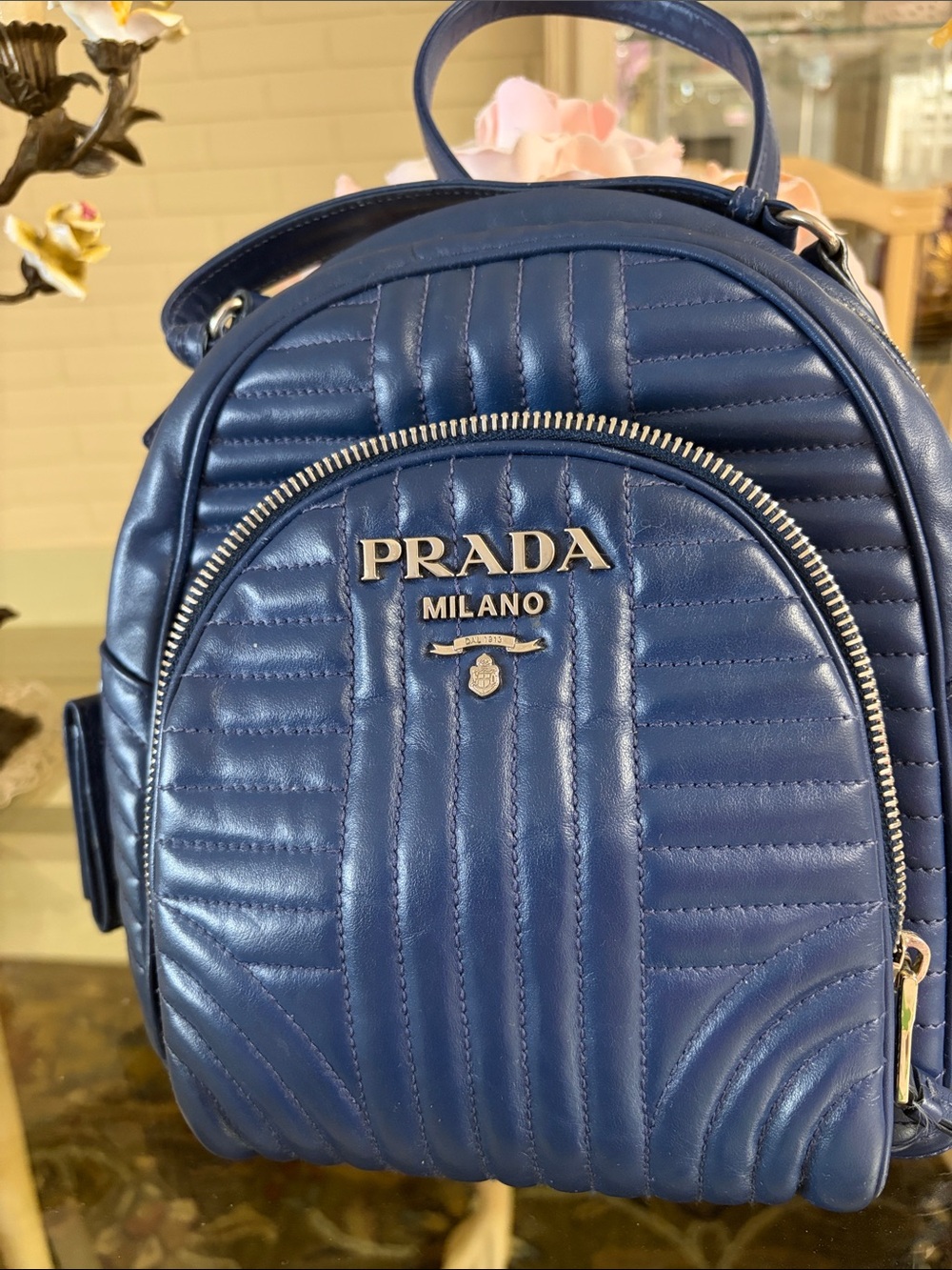 Prada Quilted Navy Leather Mini Backpack